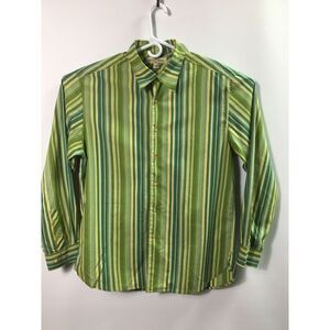 Tommy Bahama Stripe Shirt Cotton Mens green button‎ Up long Sleeve size L